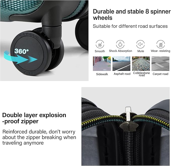 Hanke 20 Inch Expandable Carry on Luggage 22x14x9 Airline Approved Lightweight PC Hard Shell Suitcases with Wheels Travel Luggage Rolling Suitcase Travel Luggage Bag for Weekender(Blackish Green)