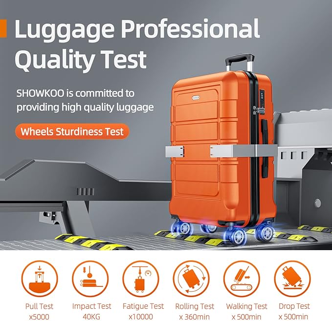 SHOWKOO Luggage Sets Expandable PC+ABS Durable Suitcase Sets Double Wheels TSA Lock 4 Piece Luggage Set Orange