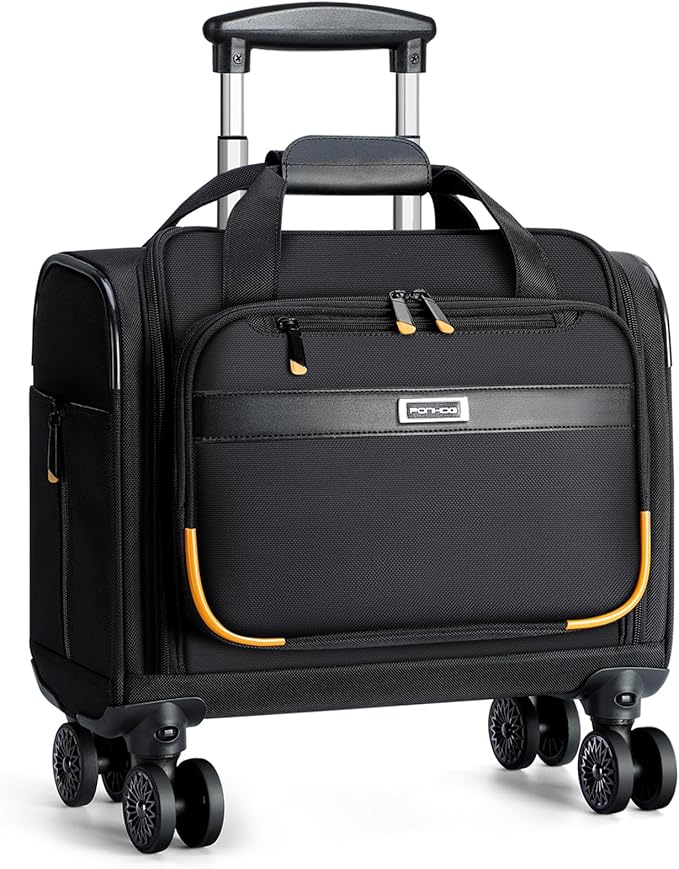 Rolling Laptop Bag - Rolling Briefcase with 4 Spinner Wheels, 17.3 Inch 1680D Nylon Water Resistant Computer Bag for Men and Women Work Travel, Black
