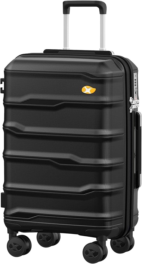 Carry On Luggage 22x14x9 Airline Approved, 20 Inch Ultra Lightweight Hardshell Suitcase with 8 Spinner Wheels & TSA Lock, Fits United, Delta, American Airlines Overhead Bins, Black