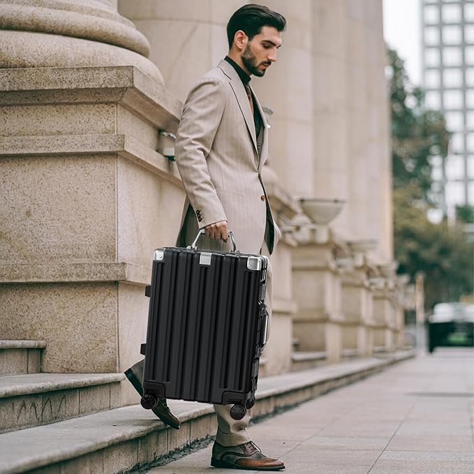 Krute Aluminum Frame Carry On Luggage 20 Inch Zipperless Luggages USB Charger Hardside PC Suitcase With Spinner Wheels Airline Approved Hard Shell Suitcases with TSA Lock (1 Piece)