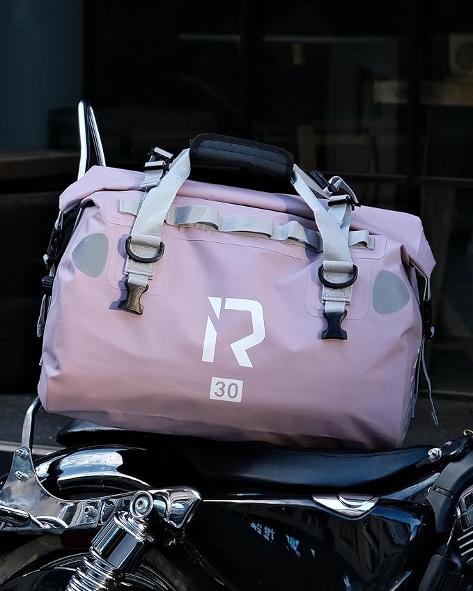 IRON JIA'S Motorcycle Dry Bag - Waterproof Duffle & Luggage Tail Bag Saddle Bags with Roll Top Closure, Shoulder Straps, Inner Pocket and Mesh Pocket (Purple, 30L)