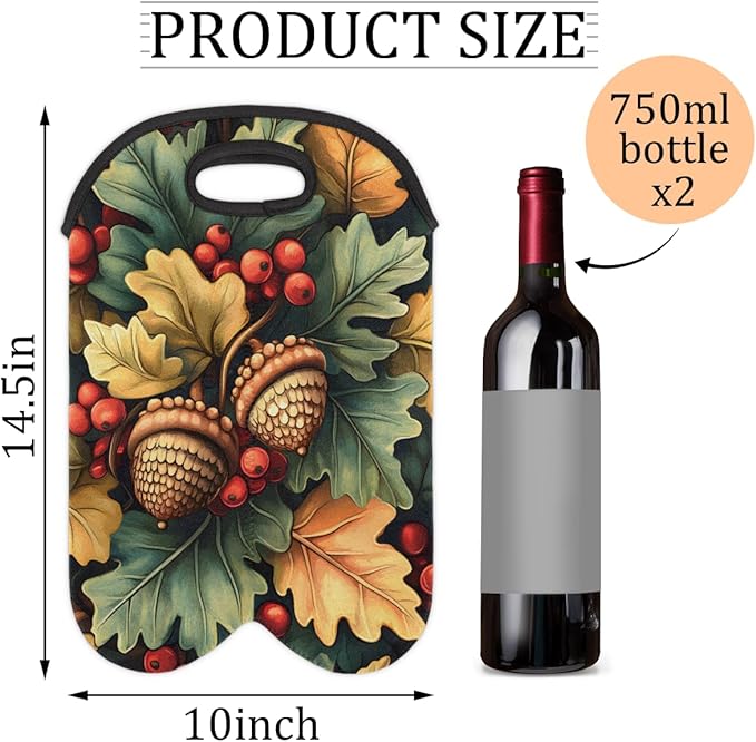 Neoprene Wine Tote, Bottle Carrier Gag Insulating Neoprene Thicker, Insulated Wine Bag for Travel Holds Two Bottles, Bottle Carrier Bags Protect the Bottles, Pinecones
