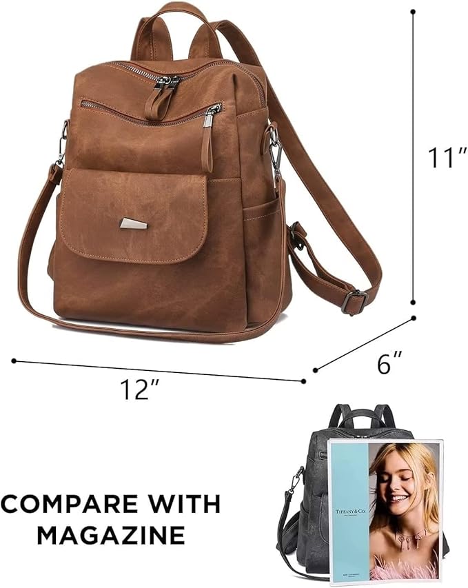 PU Leather Backpack Purse for Women Fashion Multipurpose Design Handbag Ladies Shoulder Bags Travel Backpack Brown