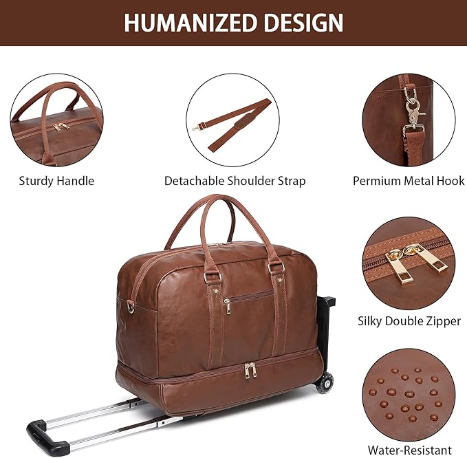 seyfocnia Rolling Duffle with Wheels, Duffle Bag for Travel Women Carry On Luggage Wheeled Overnight Weekender Bag Men