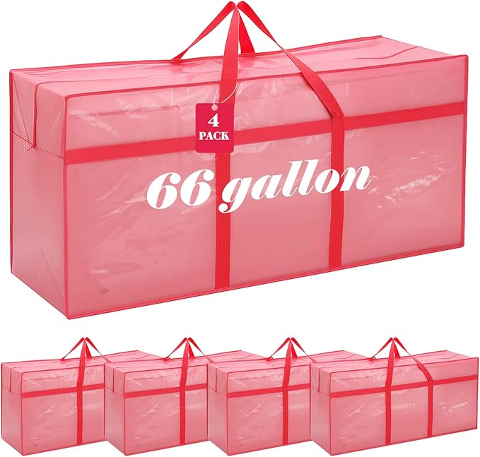 4 Pcs 66 Gallon Large Moving Bags with Zipper and Handles Foldable Storage Duffle Bags Heavy Duty Extra Large Totes for College Dorm Travel Clothes Blankets Bedding Moving (Jelly Pink)