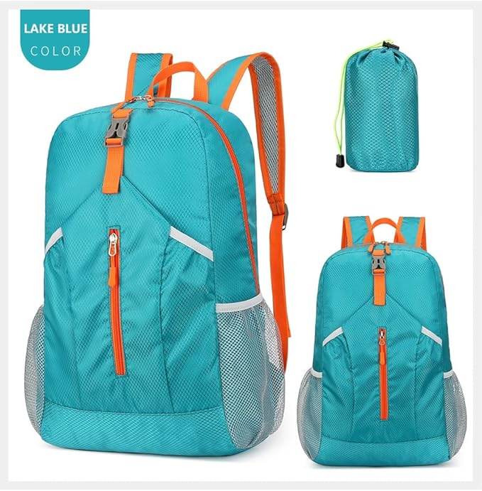25L Hiking Backpack Foldable Sports Daypack Camping Collapsible Bag Water Repellent Lightweight Travel Men Women(Lake Blue)