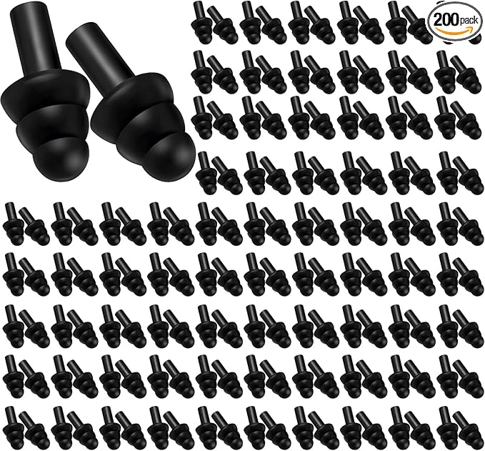 TrelaCo 200 Pairs Silicone Ear Plugs Soft Reusable Waterproof Ear Plugs for Sleeping Noise Swimming Hearing Protection Earplugs Shooting Construction Hunting Music Concerts (Black)