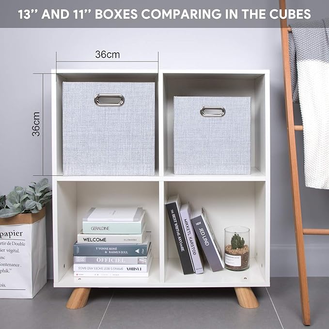 11 Inch Cube Storage Bins for Organization, Fabric Storage Cubes Closet Storage Bins for Cube Organizer, Thick and Heavy Duty Storage Baskets for Shelves, 4pcs, Sliver Grey