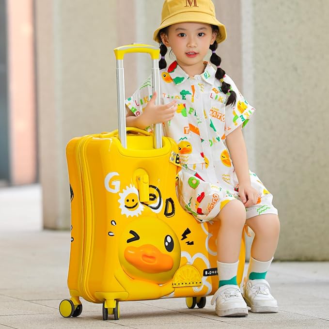 Kids' Lightweight Ride on Luggage with Spinner Wheels & Foldabe Design (Yellow Good, 20"+ Aged 1-3 Toddler)