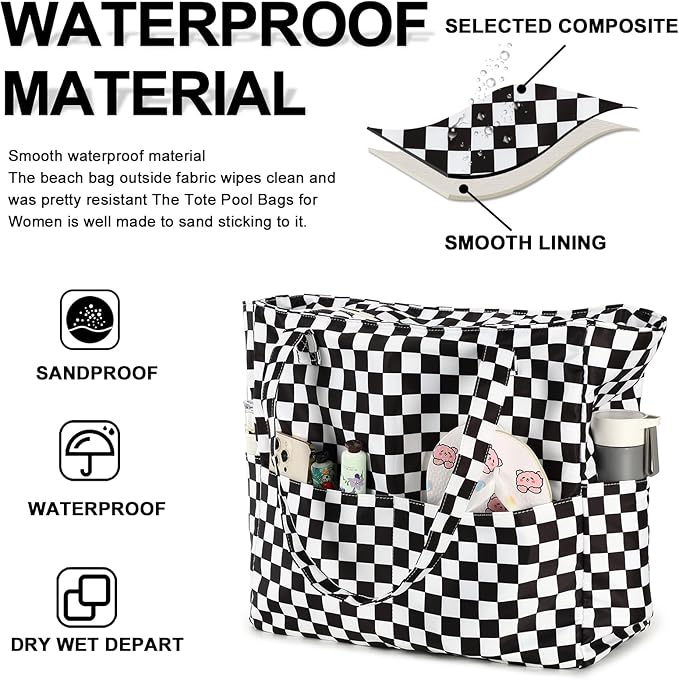 Waterproof Beach Tote Pool Bags for Women Ladies Extra Large Gym Tote Carry On Bag With Wet Compartment for Weekender Travel