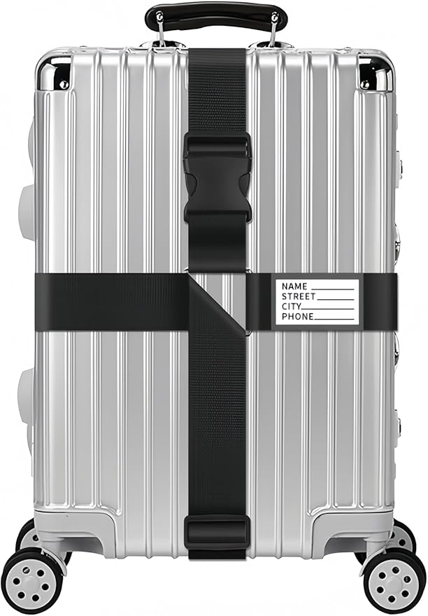 2-Pack Adjustable Luggage Straps for Suitcases – 2-Inch Wide Cross Travel Belt for 20"-32" Carry-On, Large & Collapsible Luggage – Durable Seatbelt Material, Suitcase Belts & Connector Straps (Black)
