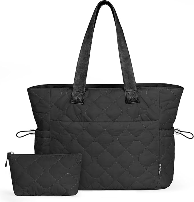 TOPEAST Tote Bag for Women, Large Puffer Tote Bag with Zipper, Lightweight Work Bags for Women, Quilted Bags for Nurse Travel
