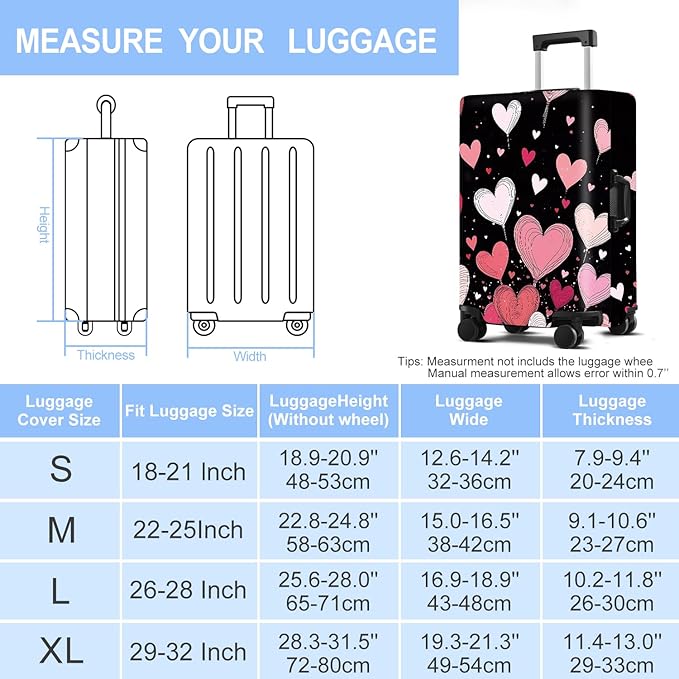Luggage Cover Washable Suitcase Protector Anti-Scratch,Stretchable Fit for 20-34Inch Luggage Durable Travel Bag Cover with Zipper Closure (Heart-2, M(fits 24-26Inch suitcase))