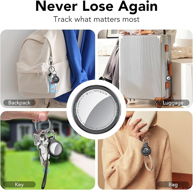 2025 New [Apple MFi Certified] (iOS Only) Air Tracker Tags-6 Pack, Bluetooth Tracker for Apple Find My, Replaceable Battery, Key Finder and Item Locator Smart Tag for Keys, Bags, Luggage, Pets, Black