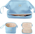 Gifts for 10 11 12 14 15 16 Year Old Girls, Initial Large Makeup Bag, Personalized Double Layer Cosmetic Bag with Makeup Brush Organizer,Toiletry Bag Gift For Daughter, Preppy Things for Girl