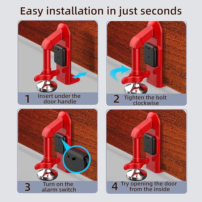 Portable Alarm Door Stopper, Portable Door Jammer, Travel Anti Theft Door Blocker, No Drill Door Stoppers Security for Home, Apartment, Office, Hotel, Travel, Portable Door Lock for Women, Children