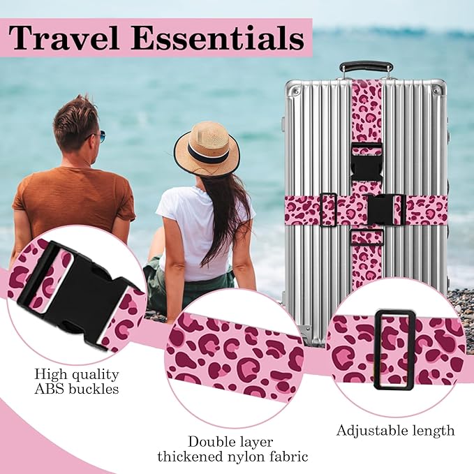 Leopard Luggage Straps for Suitcases TSA Approved, Luggage Identifiers for Suitcase, Adjustable Suitcase Strap for Baggage Security with Cute Patten, Travel Necessary Accessories (2Pack)