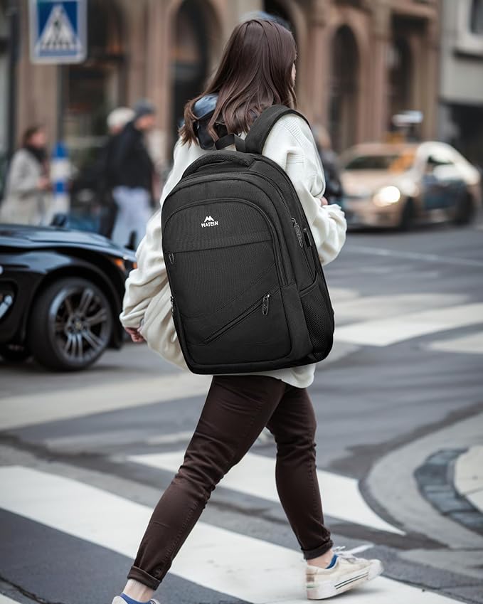 MATEIN 18.4 Inch Laptop School Backpack 50 L, Extra Large Anti Theft Carryon Backpack for Men Women TSA Approved, Work Business Bag with USB Port & Luggage Strap for Travel, Black