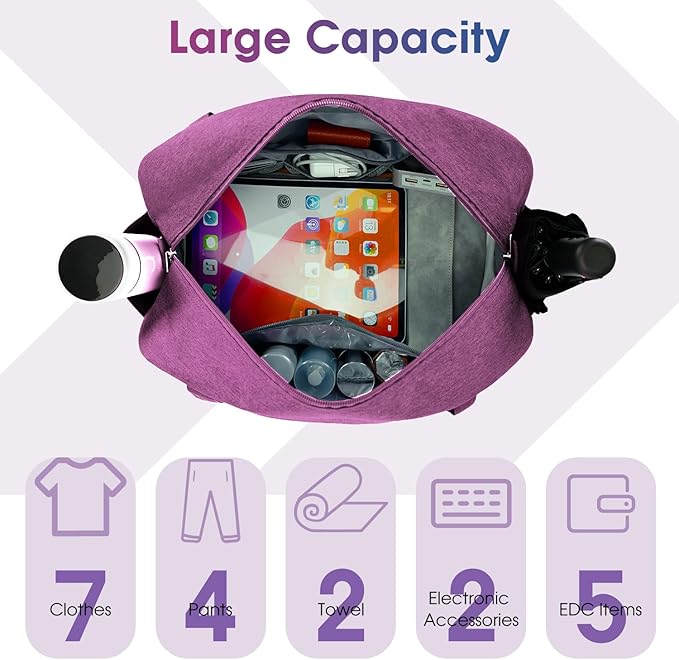 Narwey 18" Carry on Bag Underseat for Airplane with Wet Pocket Spirit Airlines Personal Item Bag Travel Duffel Bag Small Gym Bag Weekender Overnight for Women and Men (Dark Purple)