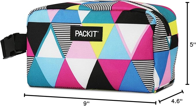 PackIt Freezable Snack Box, Triangle Stripes, Built with ECOFREEZE Technology, Collapsible, Reusable, Zip Closure with Buckle Handle, Great for All Ages and Fresh Snacks on the go