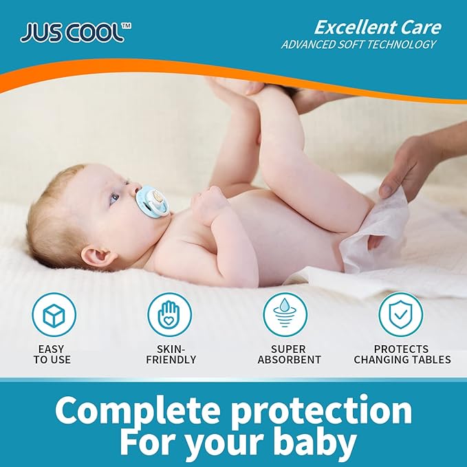 JUS COOL Incontinence Bed Pads 30”x 36”(50 Count) Disposable Baby Changing Pads, Underpads Portable Diaper Changing Pads, Soft Bed Pads Ultra Absorbent and Waterproof
