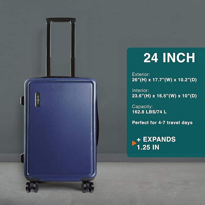 Luggage Sets 3 Piece, 24 Inch Suitcase and 28 Inch Luggage with Spinner Wheels, Durable Hard Shell Suitcase Set, Expandable Travel Suitcases with Wheels, Navy