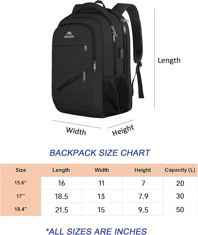 MATEIN School Laptop Backpack, Large TSA Friendly College Computer Bookbag with Laptop Compartment Fits 17 Inch Notebook, Water Resistant Work Travel Backpack, Graduation Gifts for Men Women