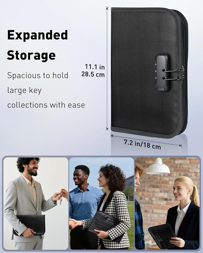 Uniclife Zippered Key Case, Waterproof and Fireproof Key Organizer with Combination Lock and 24 Key Tags, Portable Key Holder Bag for Landlords, Real Estate Sales, Hotels and Offices