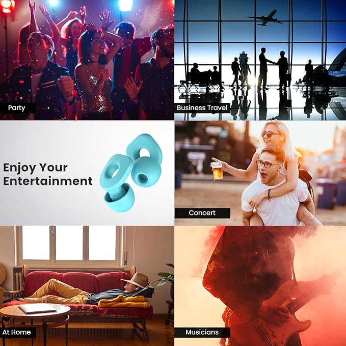 2 Pairs of Earplugs for Sleeping,Reusable Hearing Protection Earplugs with 8 Pairs Ear Tips & One Connector Cord,Soft Earplugs for Noise Reduction,Concert,Musician & Work - 25dB-30dB, Sky Bue