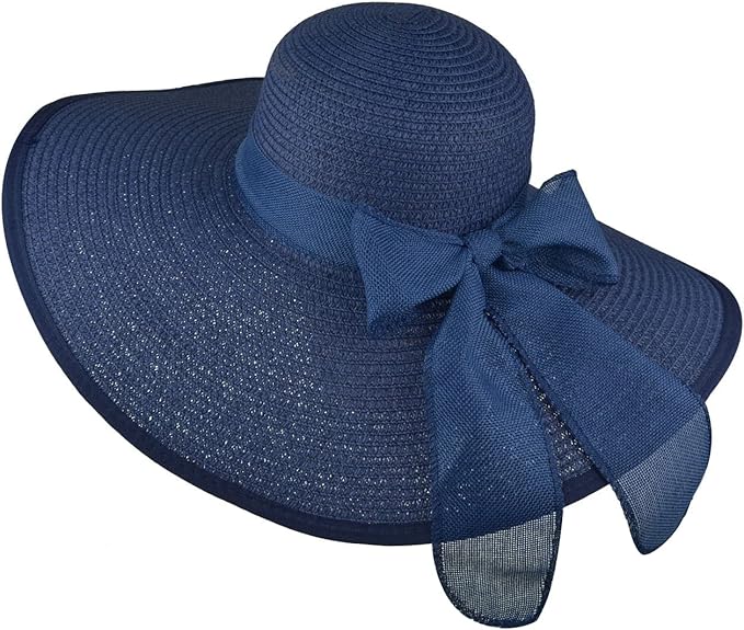 DRESHOW Beach Hats for Women Big Straw Wide Brim Summer Hat Floppy Foldable Roll up Cap Sun Hat UPF 50+