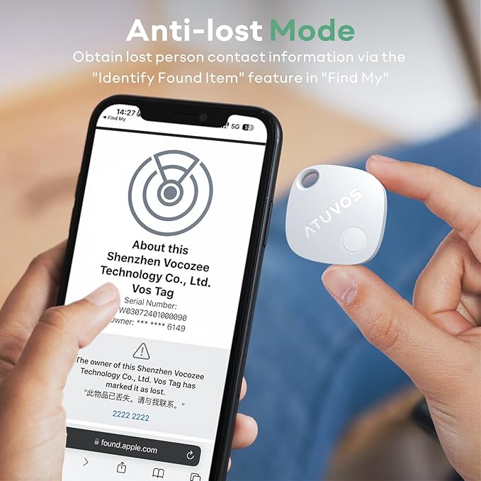 ATUVOS Air Tracker Tags-4 Pack, Bluetooth Luggage Tracker Works with Apple Find My APP (iOS Only, Not for Android), Keys Finder and Item Locator for Luggage, Backpack, Suitcases, Replaceable Battery