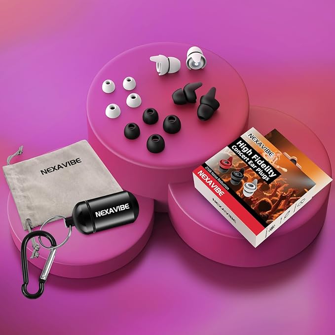 High Fidelity Concert Ear Plugs - 27dB Noise Reduction,2-Pair Reusable Silicone 3 Sizes (S/M/L), Ergonomic Secure Fit & Aluminum Case for Festivals, Live Music, Sports, Motorcycle, Travel