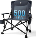 EVER ADVANCED Oversized Folding Camping Chair, for Adults Heavy Duty Lawn Chair with Side Pockets, Portable Collapsible Quad Chair for Outside, Support Up to 500lbs, Grey