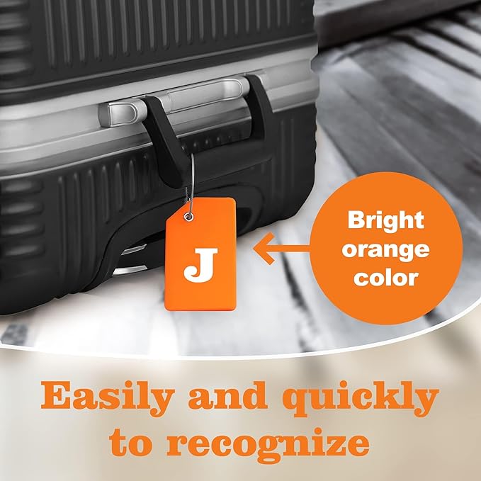 8 Pcs Luggage Tags for Suitcases, 26 Initial Letter Travel Luggage Baggage Identification Labels ID Tags Fully Bendable Tags with Stainless Steel Loop (Letter J, Colorful)