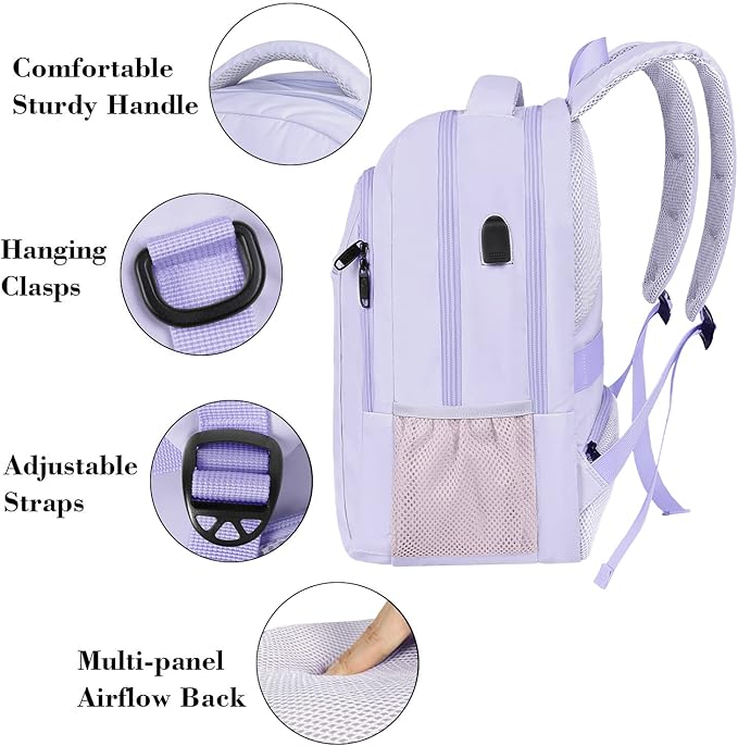 MATEIN Laptop Backpack for Girls, 15.6 Inch College School Backpack for Women with USB Charging Port, Water Resistant Durble Slim Students Bookbag Casual Daypack Travel Computer Nurse Work Bag Gift