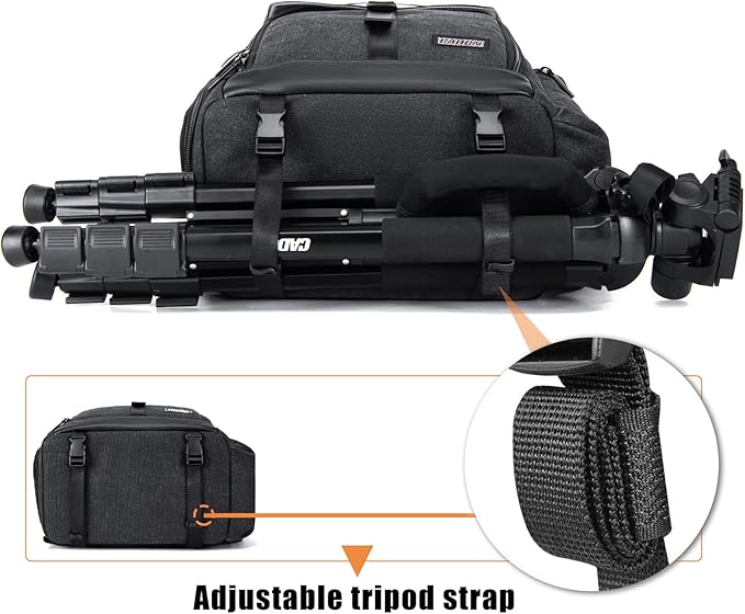 CADeN Camera Backpack Canvas Camera Bag for DSLR/SLR Mirrorless Camera with 15.6 inches Laptop Compartment, Camera Case Compatible for Sony Canon Nikon Cameras and Lens Tripod Waterproof Black