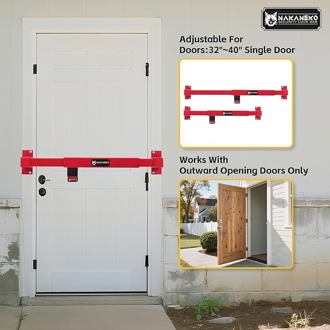 Door Security Bar-by NAKANEKO The Entire Width of Your Outward Opening Front Door-Safe Jobsite Office bar. 2500 pounds of Resistance Fits Doors 33"-40" Wide.(Combination Lock)