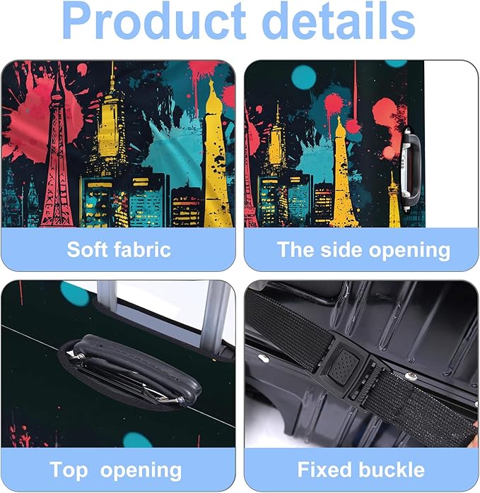 Luggage Cover Washable Suitcase Protector Anti-scratch Suitcase cover Fits 20-34 Inch Luggage (Tower-4, S(20-22inch suitcase))