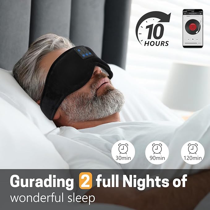 Sleep Mask with Bluetooth Headphones 3D Contour Sleeping Headphones 5.4 Wireless Bluetooth, Ultra-Thin Stereo Speakers Blackout Eye Masks for Men Women Travel Sleep