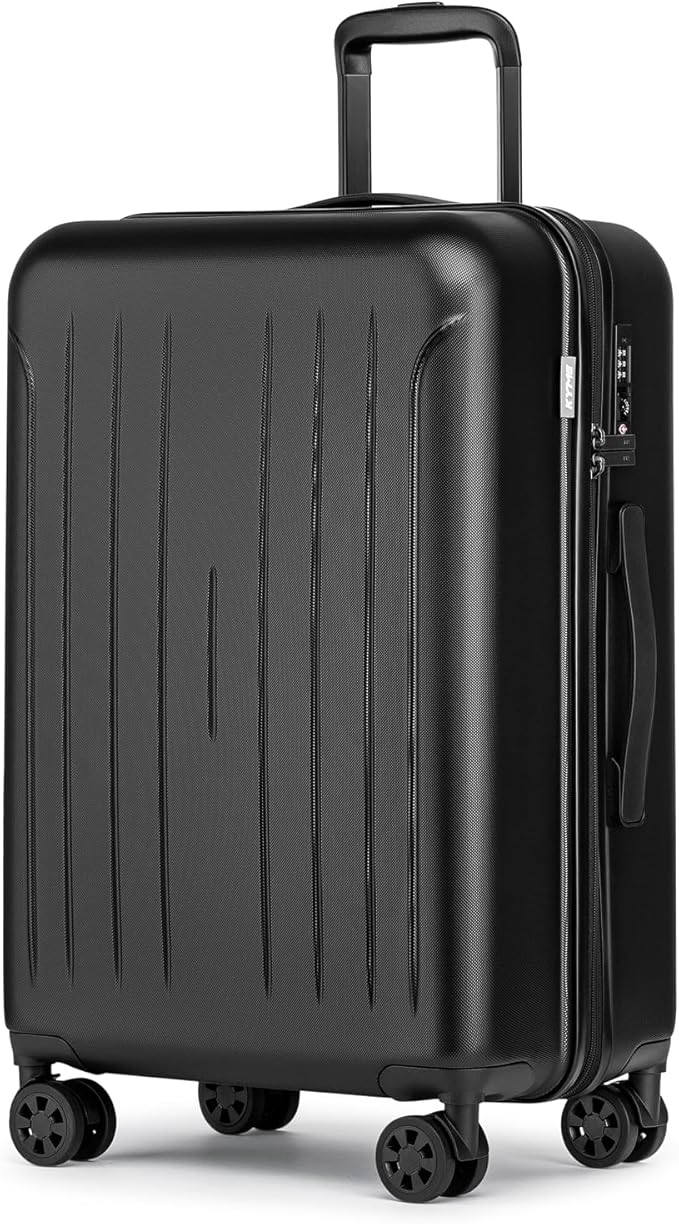 KYME Suitcase Hardshell With Double Spinner Wheels, PC+ABS TSA Lock Travel Luggage (Black, 24" Checked)