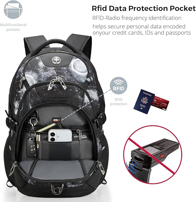Swissdigital Laptop Backpack with USB Charging Port, Travel Backpack Fits 15.6 inches Computer, 31L Backpack for Men, Starry Sky | SD803