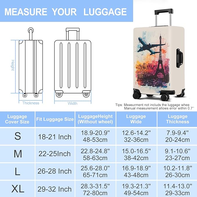 Luggage Cover Washable Suitcase Protector Anti-scratch Suitcase cover Fits 20-34 Inch Luggage (Tower-2, S(20-22inch suitcase))