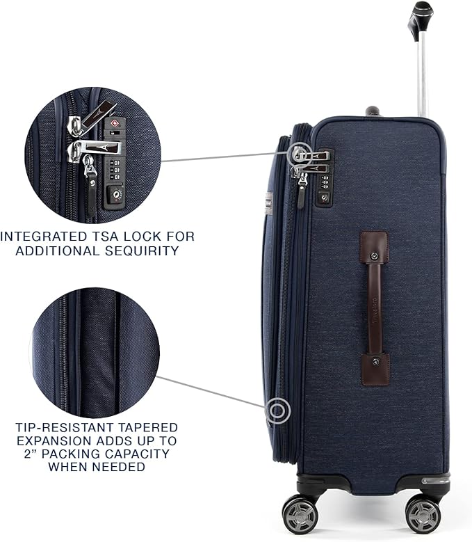 Travelpro Platinum Elite Softside Expandable Checked Luggage, 8 Wheel Spinner Suitcase, TSA Lock, Men and Women, True Navy Blue, Checked Medium 25-Inch