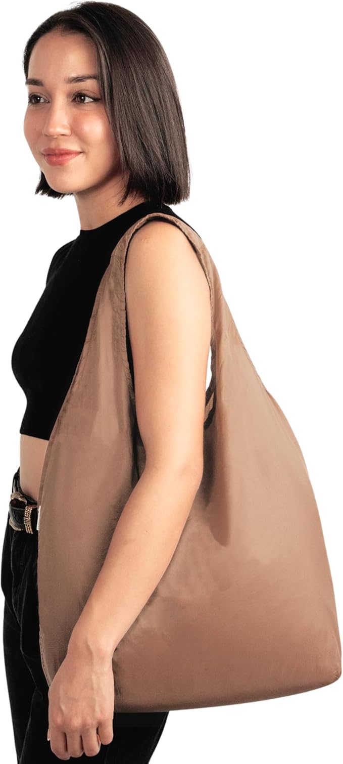 Nanobag Ultra-Lightweight Foldable Tote for Women & Men, Reusable Grocery & Travel Bag, Packable Collapsible Compact Market Essential (Standard Mocha)
