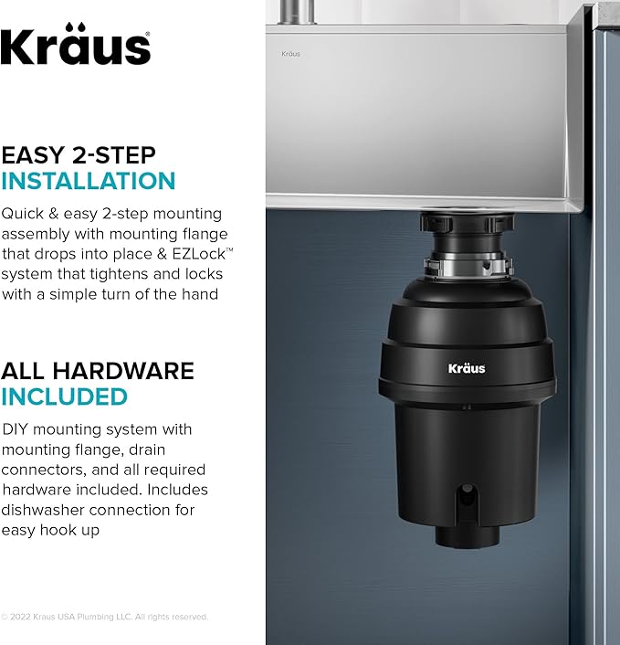 Kraus KWU110-32-100-100MB, Kore Workstation 32-inch Undermount 16 Gauge Single Bowl Stainless Steel Kitchen Sink with WasteGuard 1 HP Continuous Feed Garbage Disposal