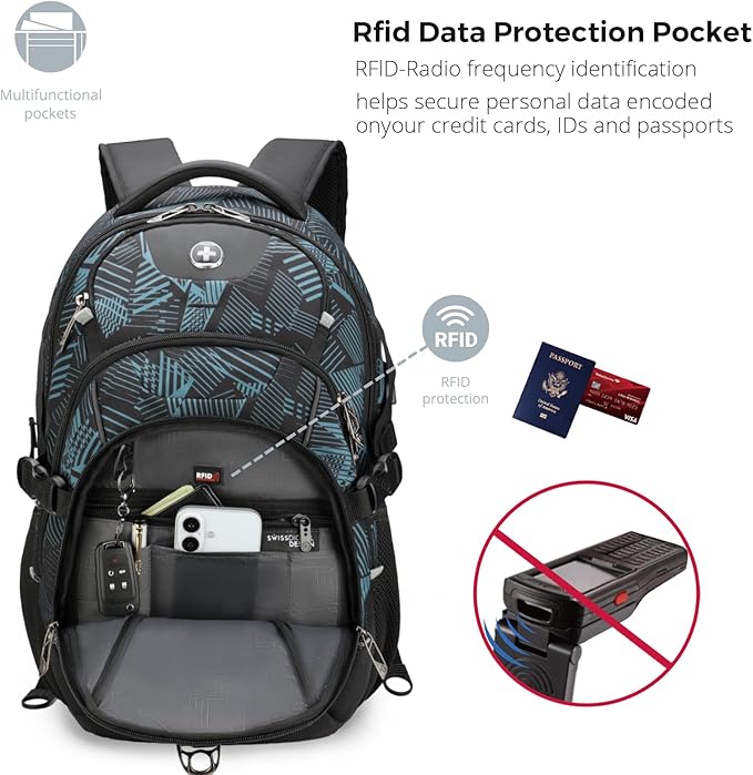 Swissdigital Laptop Backpack with USB Charging Port, Travel Backpack Fits 15.6 inches Computer, 31L Backpack for Men, Dark Green | SD803