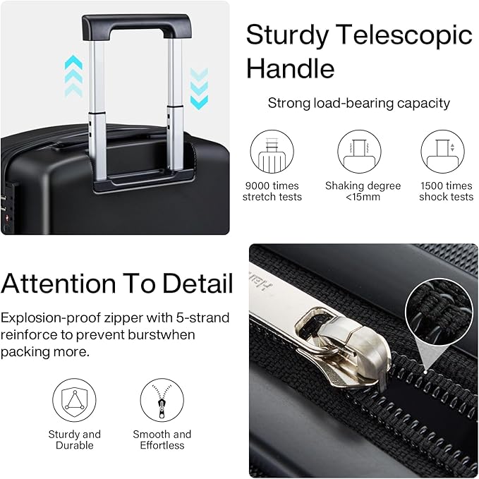 Hanke 20 Inch Hard Shell Suitcases with Spinner Wheels, Lightweight Carry On Luggage 22x14x9 Airline Approved Built-in TSA Lock, Durable Suitcase Rolling Luggage Carry-On Bag(Jet Black)