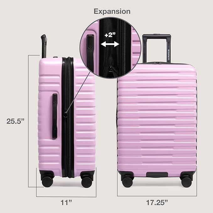 U.S. Traveler Boren Polycarbonate Hardside Rugged Travel Suitcase Luggage with 8 Spinner Wheels, Aluminum Handle, Lavender, 3-Piece Set, USB Port in Carry-On