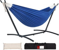 Lazy Daze Hammocks Double Hammock with 9ft Space-Saving Steel Stand Includes Portable Carrying Case, 450 Pounds Capacity (Dark Blue)